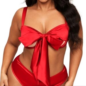 Adore Me Gynger Bra Plus Size 3X Red Satin Balconette Underwire Lingerie NWOT